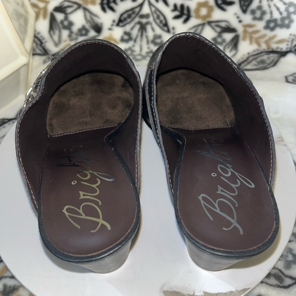 New Brighton Shoes Womens Sz9M Gemini Mules Blk/Brown Leather Block Heel SlipOns - Picture 6 of 16